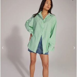 Favorite Daughter Green Striped Button-Up Shirt